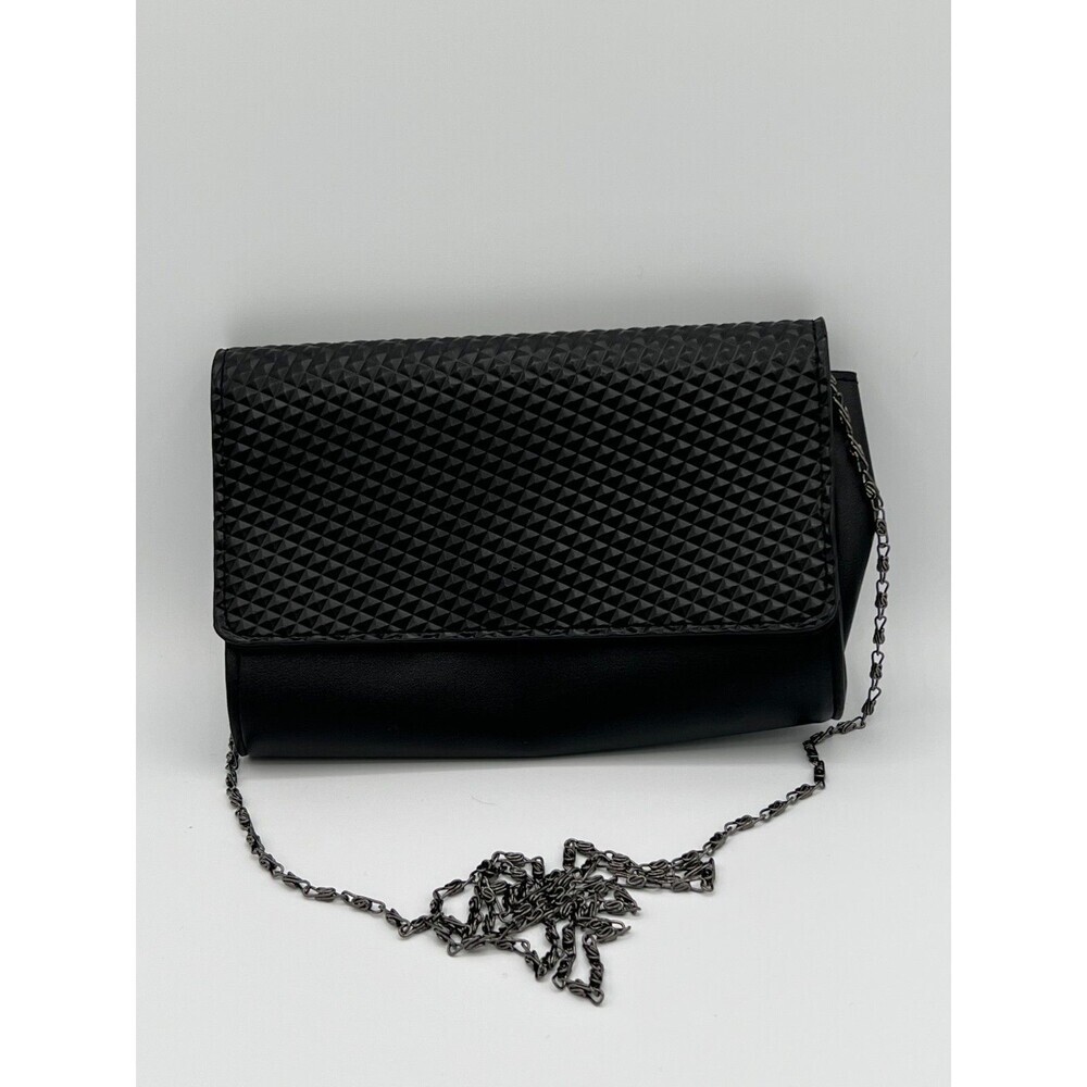 Neiman Marcus Black Clutch Chain Strap Textured Geometric Evening Bag Purse